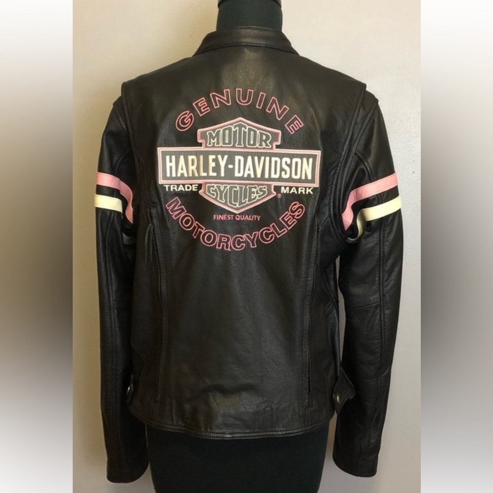 Harley-Davidson Leather Jacket 2-n-1 Jacket w/Hooded Liner Rare Black/Pink